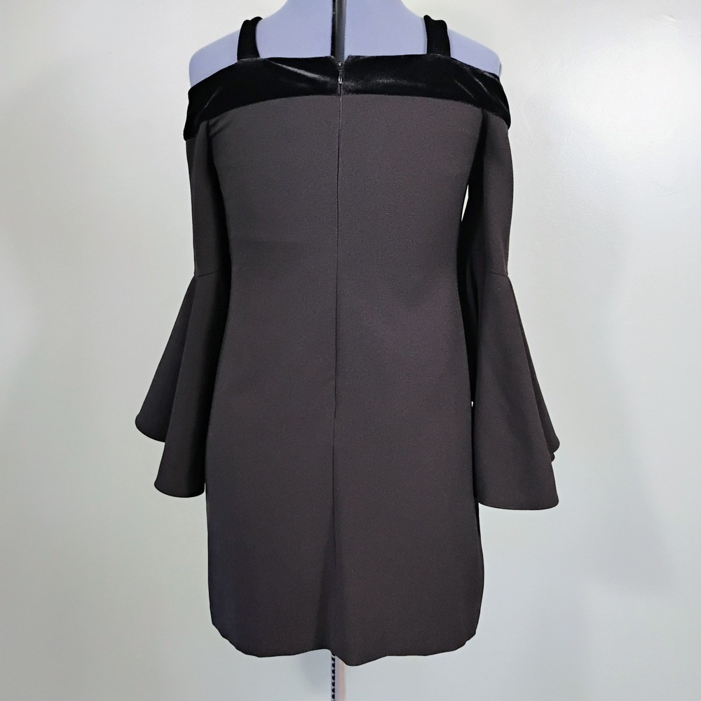 Chelsea28 Black Womens Velvet Trim Ruffle Sleeve Shift Mini Dress Size 6 Formal - Picture 6 of 10